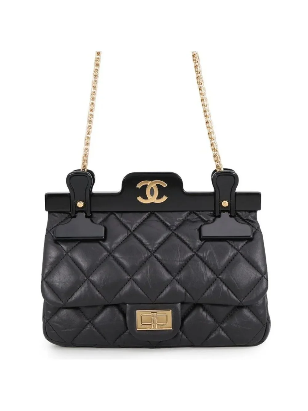Chanel Chain Shoulder Bag Quilted CC Logo 2.55 Reissue Lambskin Black Limited